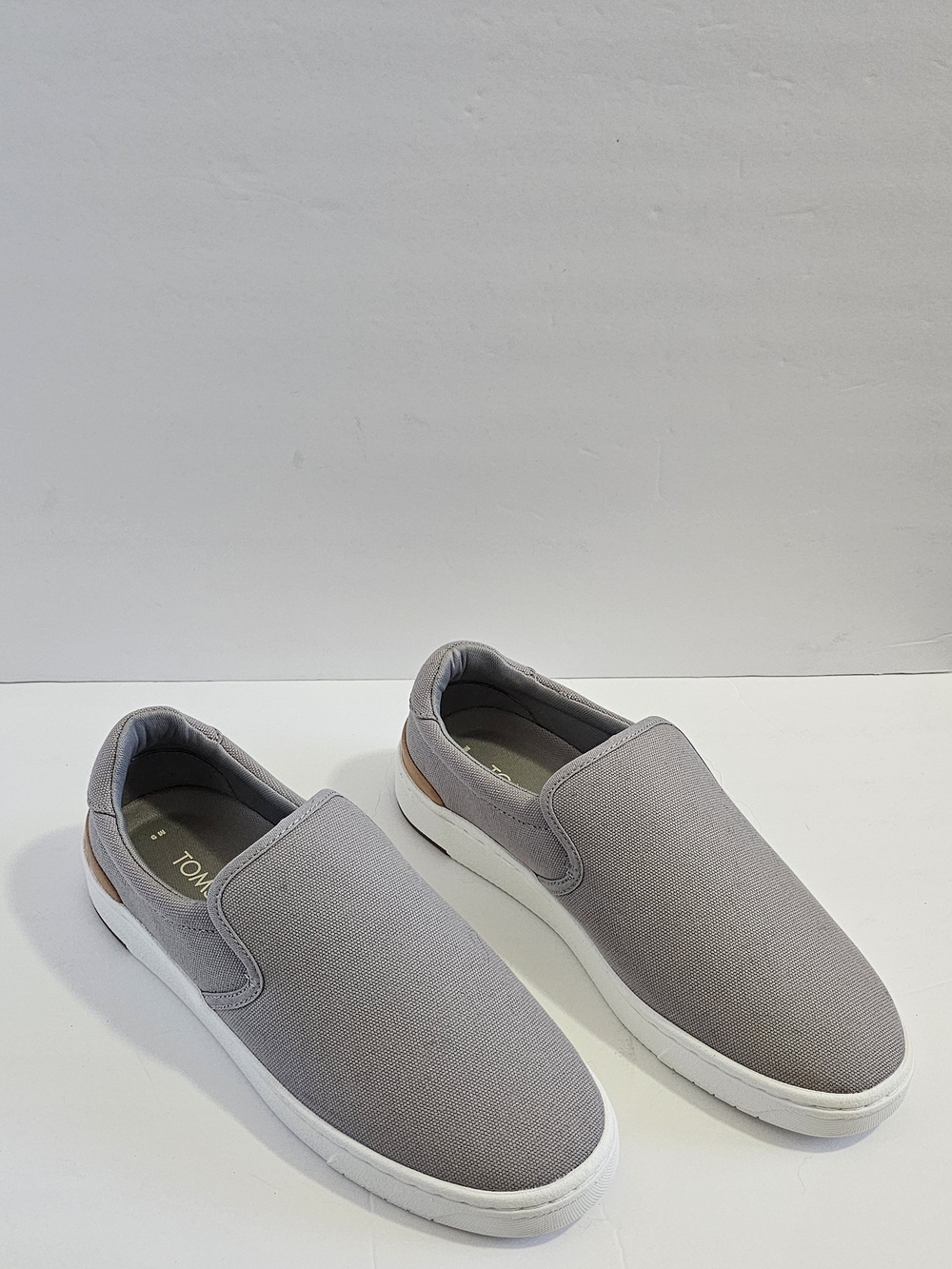 TOMS Men's Gray Canvas Slip-On Loafers with Tan Heel Accent